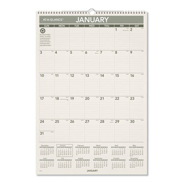 AT-A-GLANCE® Recycled Wall Calendar, Unruled Blocks, 15 X 12, Sand-green Sheets, 12-month (jan To Dec): 2022 freeshipping - TVN Wholesale